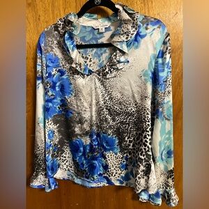 St. John ruffled floral and animal print top
